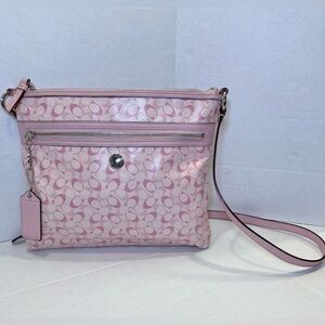 Coach Signature PVC and Leather Crossbody Messenger Bag in Pink